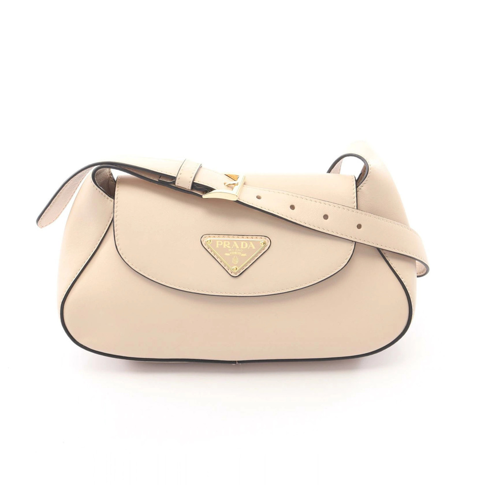 Prada Leather Patina City Calf Flap Shoulder Bag beige Cream Tan